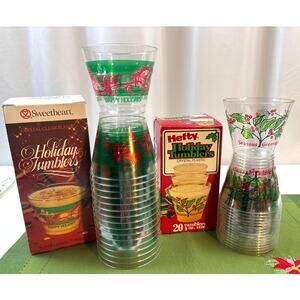 Vintage Sweetheart /Hefty Holiday Crystal Clear Plastic 9 oz. Tumblers NOS 1980s